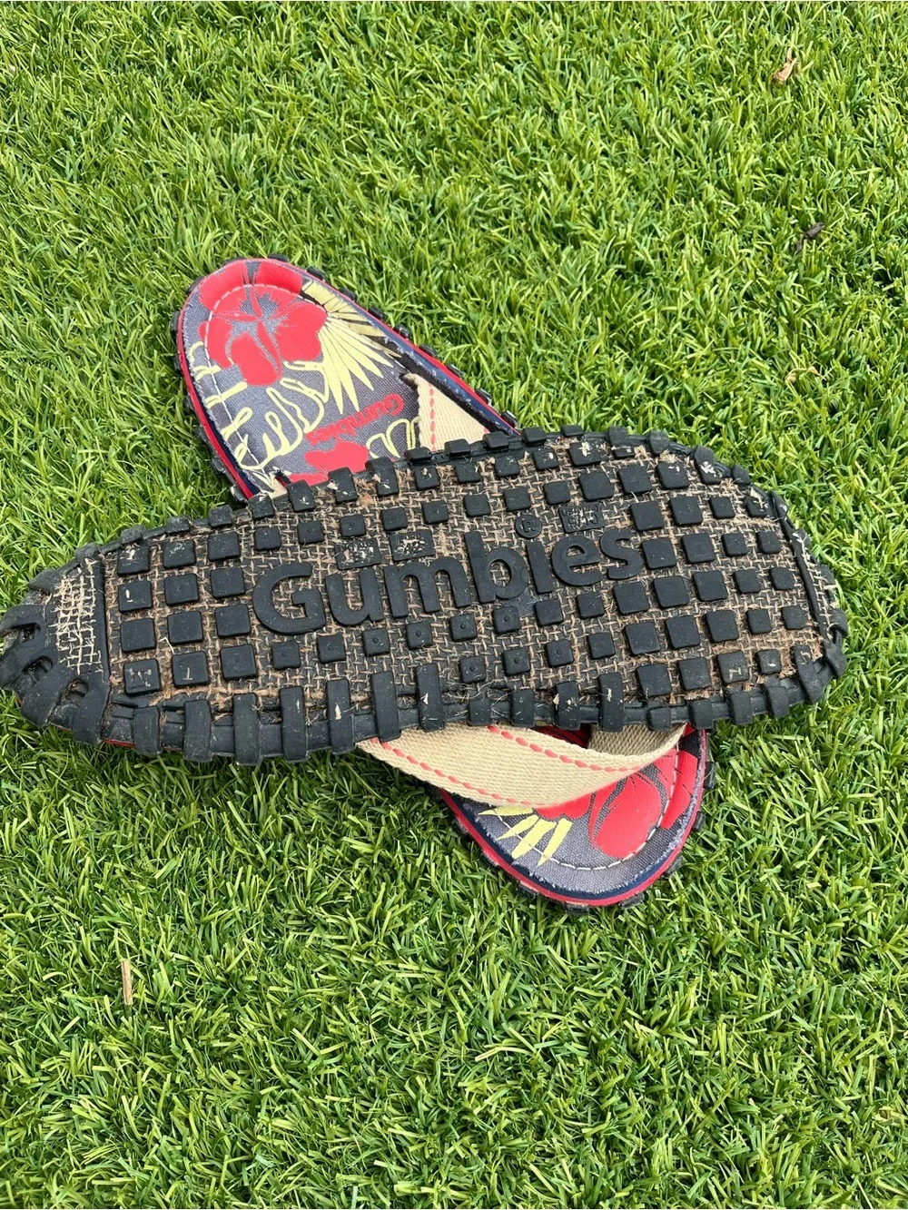 Gumbies Islander Flip-Flops In Denim Hibiscus Mens US Size 9/10 UK 8 EUR 42